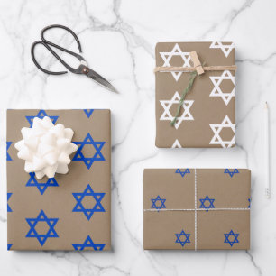 Hoja De Papel De Regalo Estrella Rusa De Kraft Azul Y Blanco De David