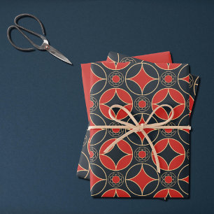 Hoja De Papel De Regalo estrellas art déco en rojo y negro