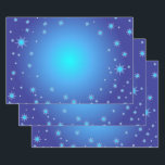 Hoja De Papel De Regalo Estrellas azules<br><div class="desc">Conjunto de tres hojas de papel envolvente de 19" x 29" de color semibrillante con una imagen de estrellas azules luminosas sobre azul luminoso. Vea la etiqueta correspondiente y el pegatina en forma de estrella. Vea toda la colección de papel envuelto Hanukkah en la categoría HOME de la sección HOLIDAYS....</div>