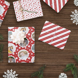 Hoja De Papel De Regalo Estrellas blancas rojas tira a Navidades Collages 