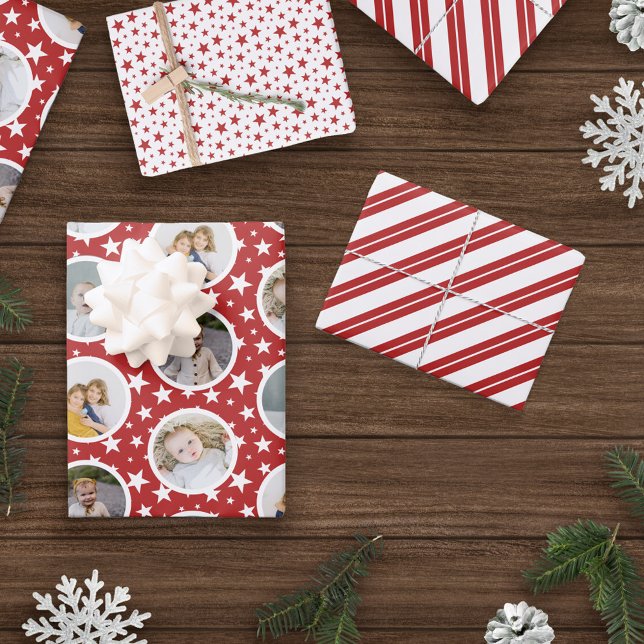 Hoja De Papel De Regalo Estrellas blancas rojas tira a Navidades Collages  (Subido por el creador)