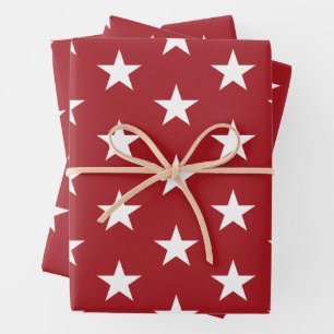 Hoja De Papel De Regalo Estrellas blanco y rojo