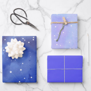 Hoja De Papel De Regalo Estrellas Celestiales Índigo Púrpura