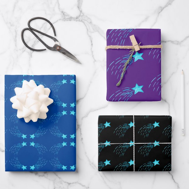 Hoja De Papel De Regalo Estrellas de disparos azules (Anverso)