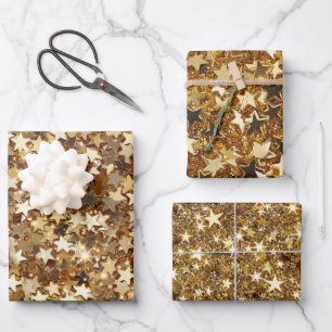 Hoja De Papel De Regalo Estrellas de espuma de oro