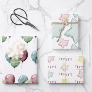 Hoja De Papel De Regalo Estrellas de globos y pancartas