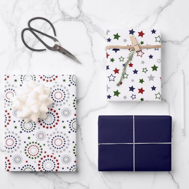 Hoja De Papel De Regalo Estrellas de los Círculos Gris Rojo Azul Verde Azu (Anverso)