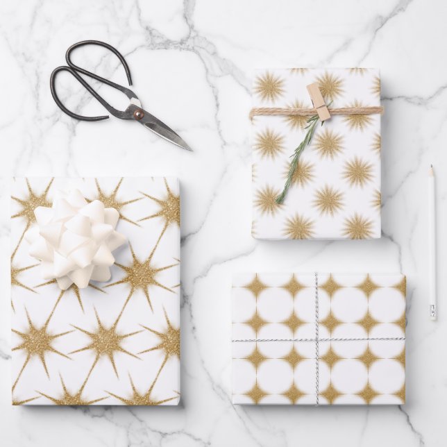Hoja De Papel De Regalo Estrellas de los Navidades de oro modernos (Anverso)