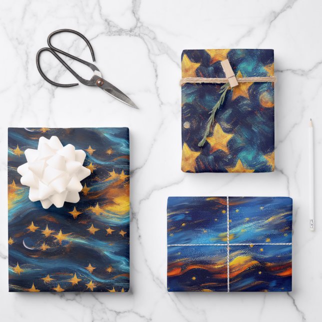 Hoja De Papel De Regalo Estrellas de medianoche (Anverso)