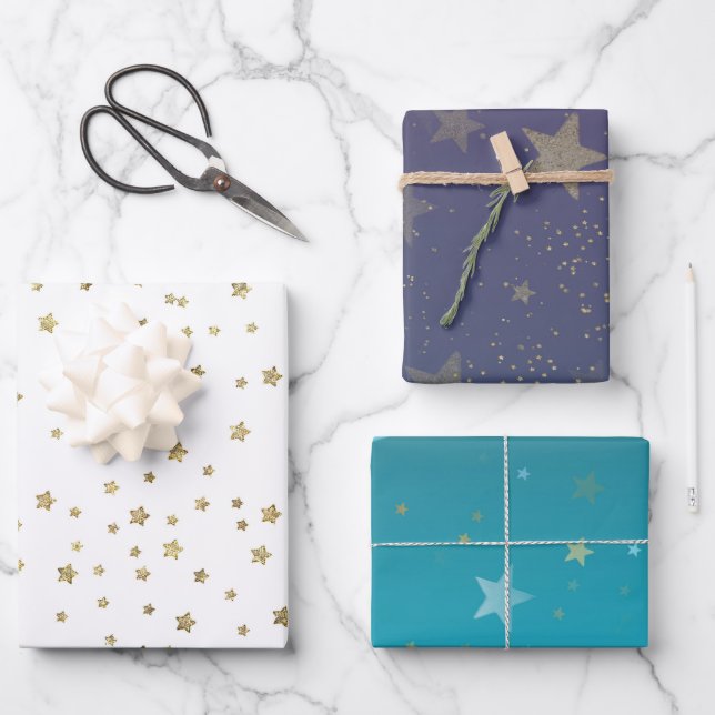 Hoja De Papel De Regalo Estrellas de oro (Anverso)