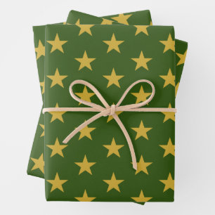 Hoja De Papel De Regalo Estrellas de oro en verde esmeralda