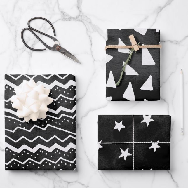 Hoja De Papel De Regalo Estrellas Desvaídas de Doodle en Blanco y Negro (Anverso)