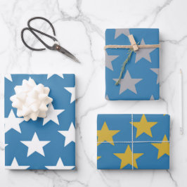 Hoja De Papel De Regalo Estrellas doradas de plata blanca