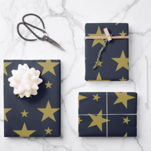 Hoja De Papel De Regalo Estrellas doradas sobre azul marino - Elegante y a