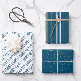 Hoja De Papel De Regalo Estrellas Hanukkah Blue & Gold modernas