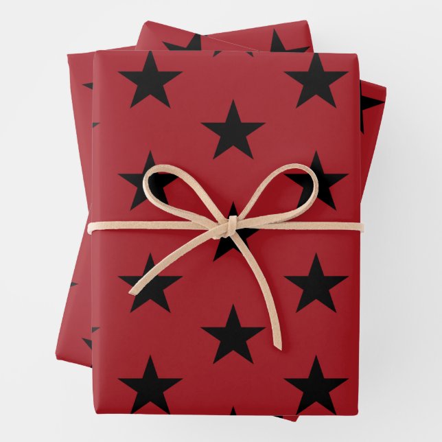 Hoja De Papel De Regalo Estrellas negras sobre el rojo crimson (In situ)