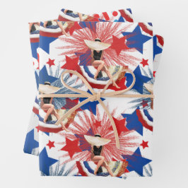 Hoja De Papel De Regalo Estrellas Patrióticas Chic Fuegos Artificiales Pin