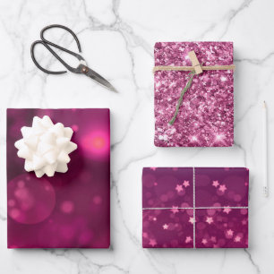 Hoja De Papel De Regalo Estrellas Purpurinas de Bokeh Rosa