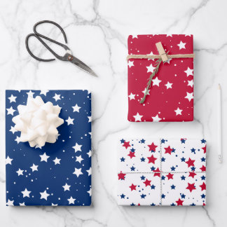 Hoja De Papel De Regalo Estrellas rojas blancas azules patrón Día de la In