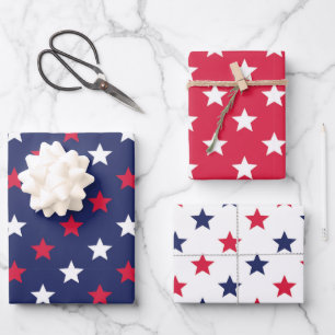 Hoja De Papel De Regalo Estrellas Rojas Blancas y Azules Patrióticas Ameri