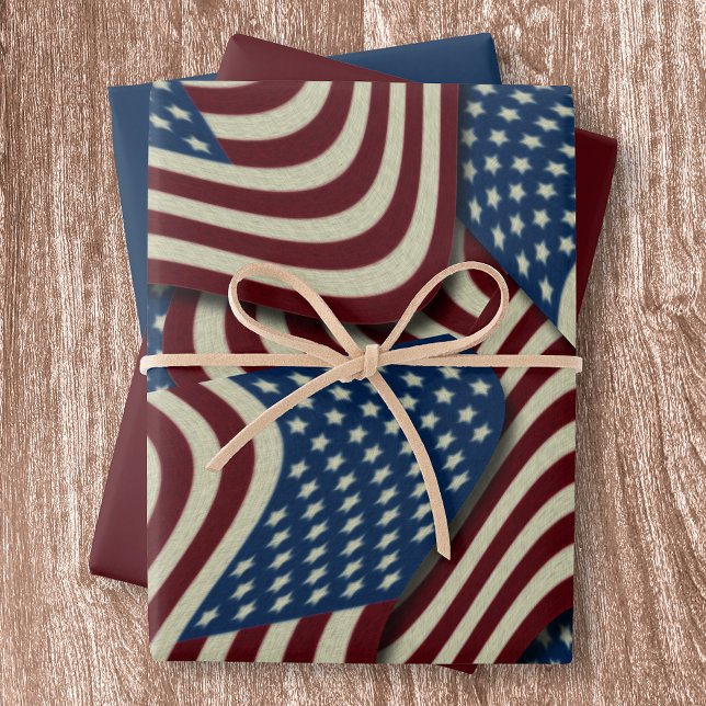 Hoja De Papel De Regalo Estrellas rojas y azules y tiras estadounidenses (Subido por el creador)