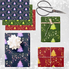 Hoja De Papel De Regalo Estrellas y árboles navidades con tonos de baudios