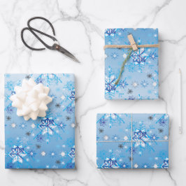 Hoja De Papel De Regalo Estrellas y copos de nieve en blanco y azul intrin