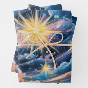 Hoja De Papel De Regalo Estrellas y nubes celestes abstractas