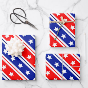 Hoja De Papel De Regalo Estrellas y rayas azules rojas