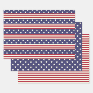 Hoja De Papel De Regalo Estrellas y rayas Bandera Patriótica Americana Es