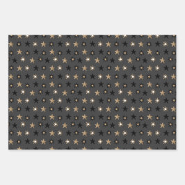 Hoja De Papel De Regalo Estrellas y rayas escandinavas negras y doradas na