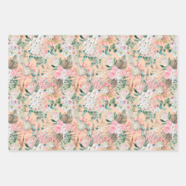 Hoja De Papel De Regalo Eucalipto Rosa Blanco Floral Boho Nupcial Cumpleañ