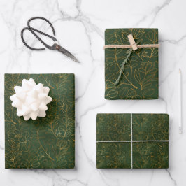 Hoja De Papel De Regalo Eucalipto verde y dorado