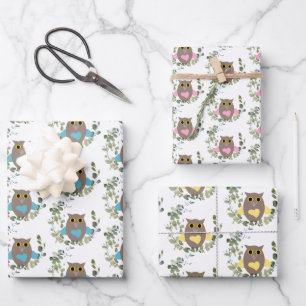 Hoja De Papel De Regalo Eucalyptus Greenery Owls