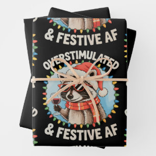 Hoja De Papel De Regalo Excesivamente estimulada Y Festiva Af Feral Raccoo