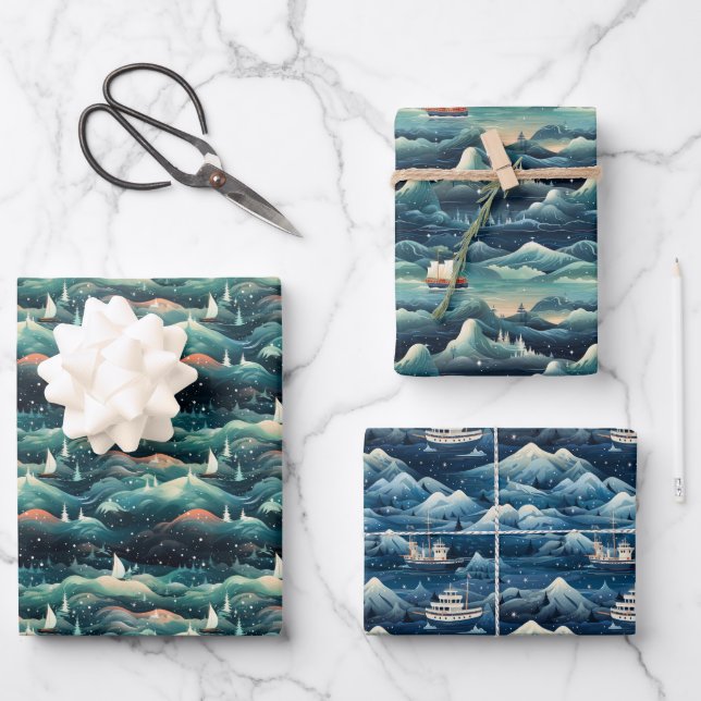 Hoja De Papel De Regalo Expedición de Aurora Ártica: Diseño de Aventura he (Anverso)