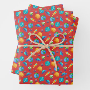 Hoja De Papel De Regalo Exploradores espaciales en rojo