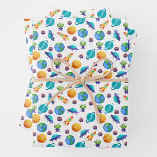 Hoja De Papel De Regalo Exploradores espaciales sobre el blanco