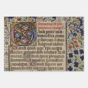 Hoja De Papel De Regalo exquisito manuscrito medieval iluminado envoltura