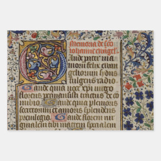 Hoja De Papel De Regalo exquisito manuscrito medieval iluminado envoltura