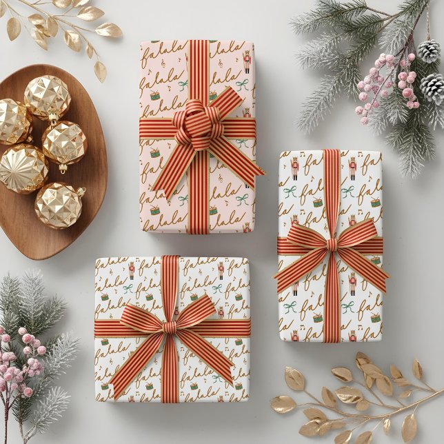 Hoja De Papel De Regalo Fa La Girly Navidades Nutcracker Bow Music (Fa La La Girly Christmas Nutcracker Bow Music Wrapping Paper Sheets)