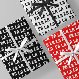 Hoja De Papel De Regalo Fa La La La negro, blanco y rojo Chic, elegante y 