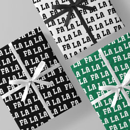 Hoja De Papel De Regalo Fa La La La negro, blanco y verde elegante y diver