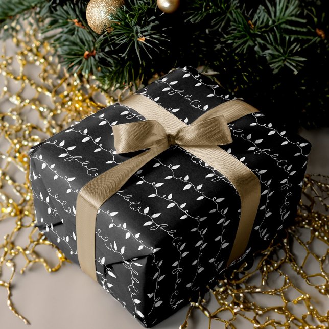 Hoja De Papel De Regalo Fa La Navidades String Lights Black White & Gold (Fa La Christmas String Lights Black white & Gold Wrapping Paper Sheets)