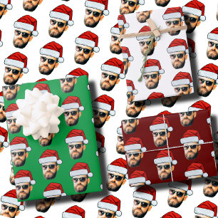 Hoja De Papel De Regalo Face personalizada Santa Hat Gift Wrap Funny Heads