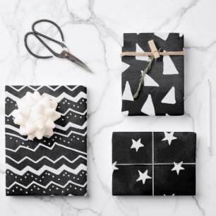 Hoja De Papel De Regalo Faded Black White Doodle Stars