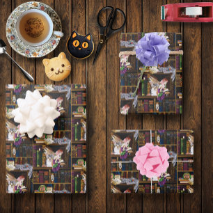 Hoja De Papel De Regalo Fairy Cats Books Library Fantasy