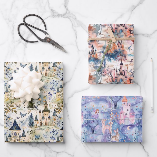 Hoja De Papel De Regalo Fairyland Castles Various Colors (Anverso)
