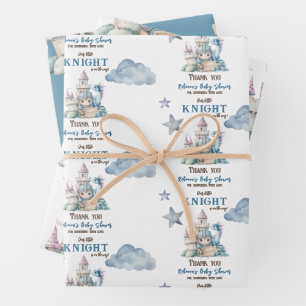 Hoja De Papel De Regalo Fairytale Dreamy Dragon Blue Knight Baby Shower