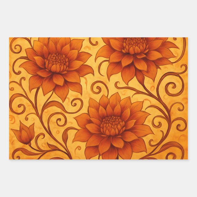 Hoja De Papel De Regalo Fall Dahlia Sunrise & Sunset Wrapping Paper (Anverso)
